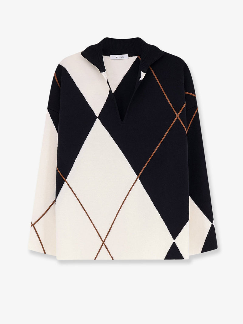 Max Mara Max Mara Mxmsala Argyle Pattern Virgin Wool Sweater Black - World Class Fashion