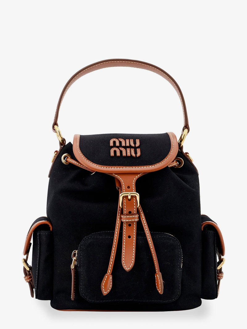 Miu Miu Miu Miu Hemp and Leather Backpack Black - World Class Fashion