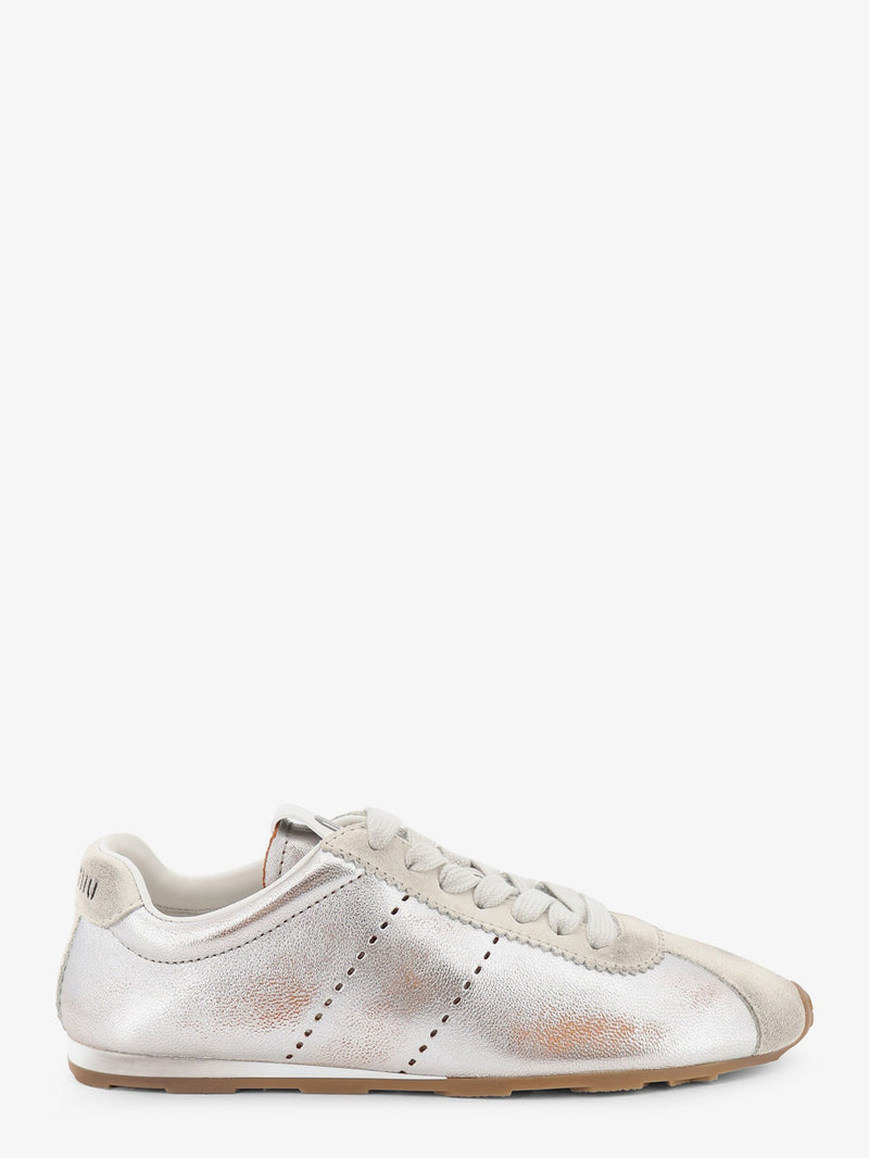 Miu Miu Miu Miu Plume Vintage Silver Leather Sneakers Women - World Class Fashion
