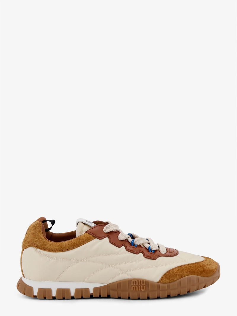 Miu Miu Miu Miu Tyre Technical Fabric and Suede Sneakers Beige - World Class Fashion