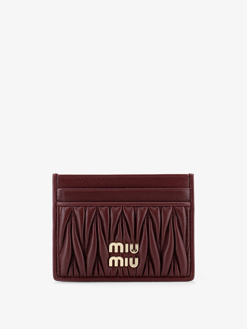 Miu Miu Miu Miu Matelassé Leather Card Holder With Metal Lettering Logo - World Class Fashion