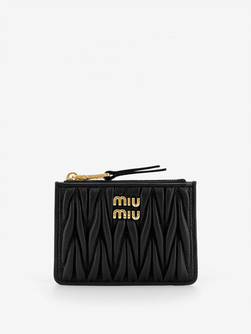 Miu Miu Miu Miu Quilted Leather Card Holder Black - World Class Fashion
