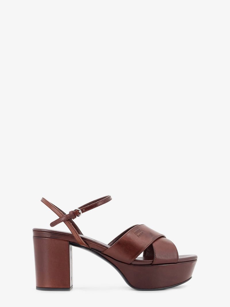 Miu Miu Miu Miu Leather Heeled Sandals With Engraved Logo On The Side - World Class Fashion