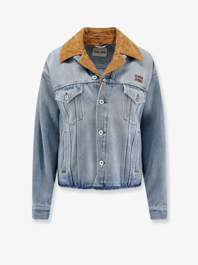 Miu Miu Miu Miu Denim Jacket with Suede Detail Blue - World Class Fashion