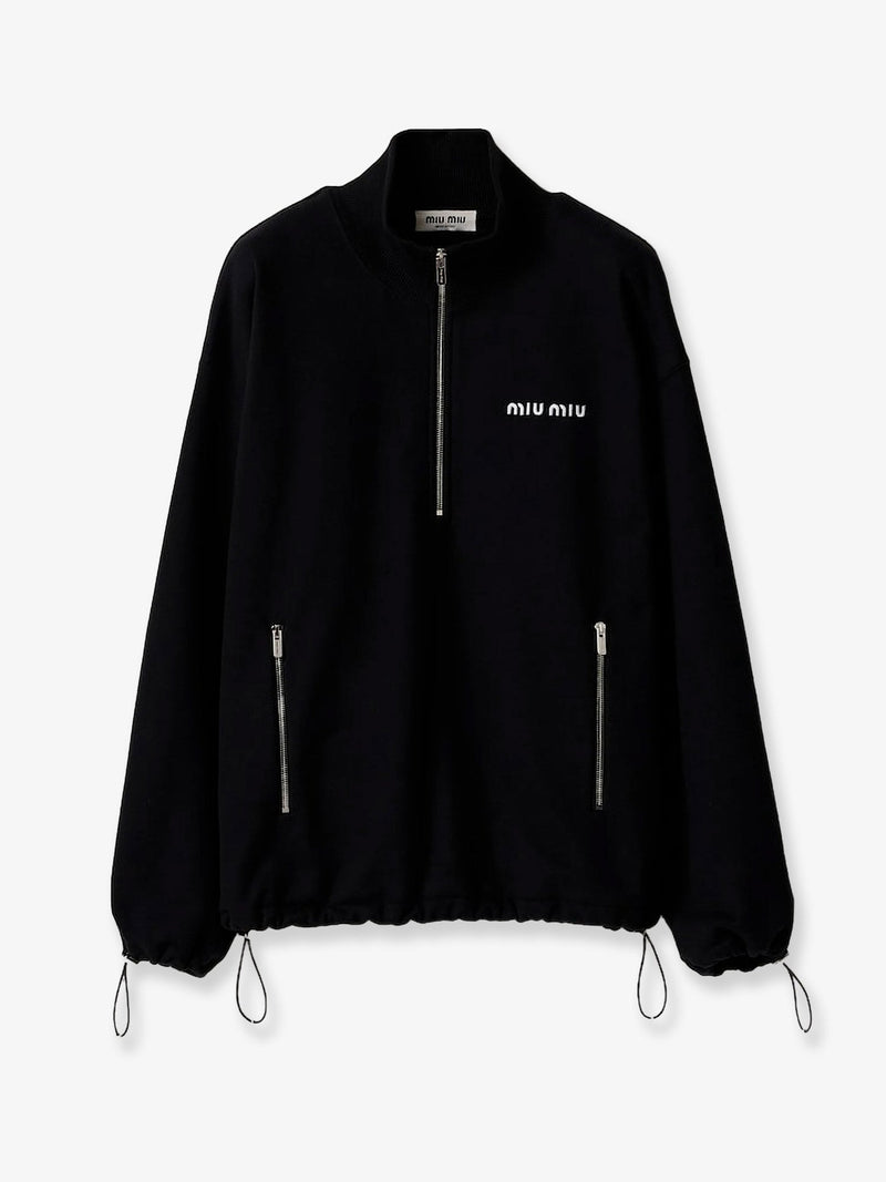 Miu Miu Miu Miu Fleece Sweatshirt with Lettering Logo Black - World Class Fashion