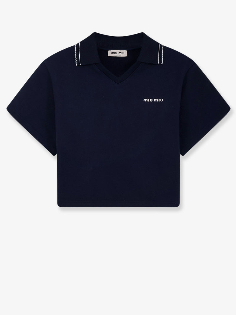 Miu Miu Miu Miu Cotton Sweatshirt with Logo Embroidery Blue - World Class Fashion