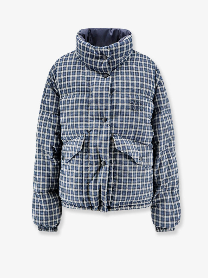 Miu Miu Miu Miu Reversible Madras Flannel Down Jacket Blue - World Class Fashion