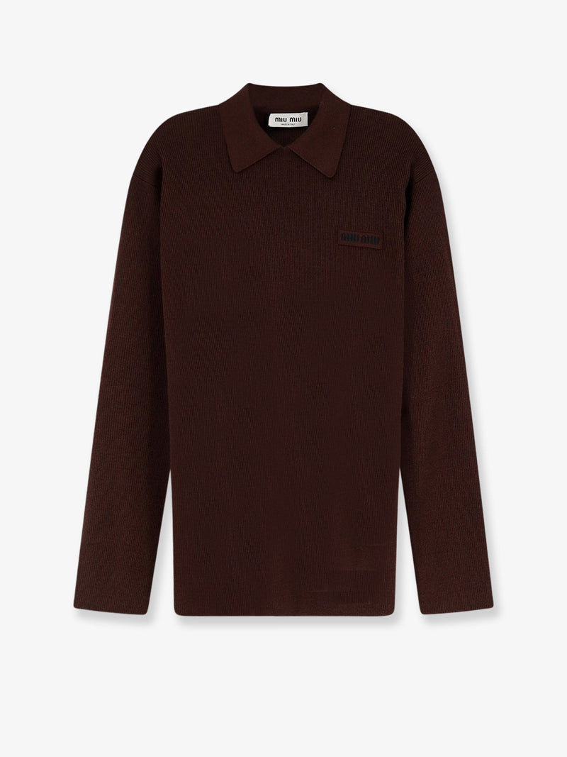 Miu Miu Miu Miu Wool Polo Shirt Brown Women - World Class Fashion
