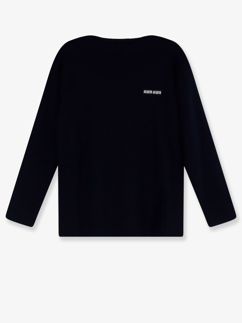 Miu Miu Miu Miu Wool Sweater with Lettering Logo Blue - World Class Fashion