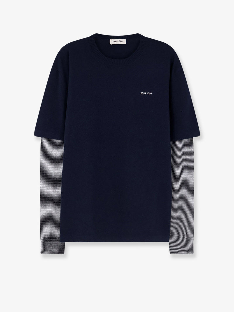 Miu Miu Miu Miu Virgin Wool Cashmere Silk Sweater Blue - World Class Fashion