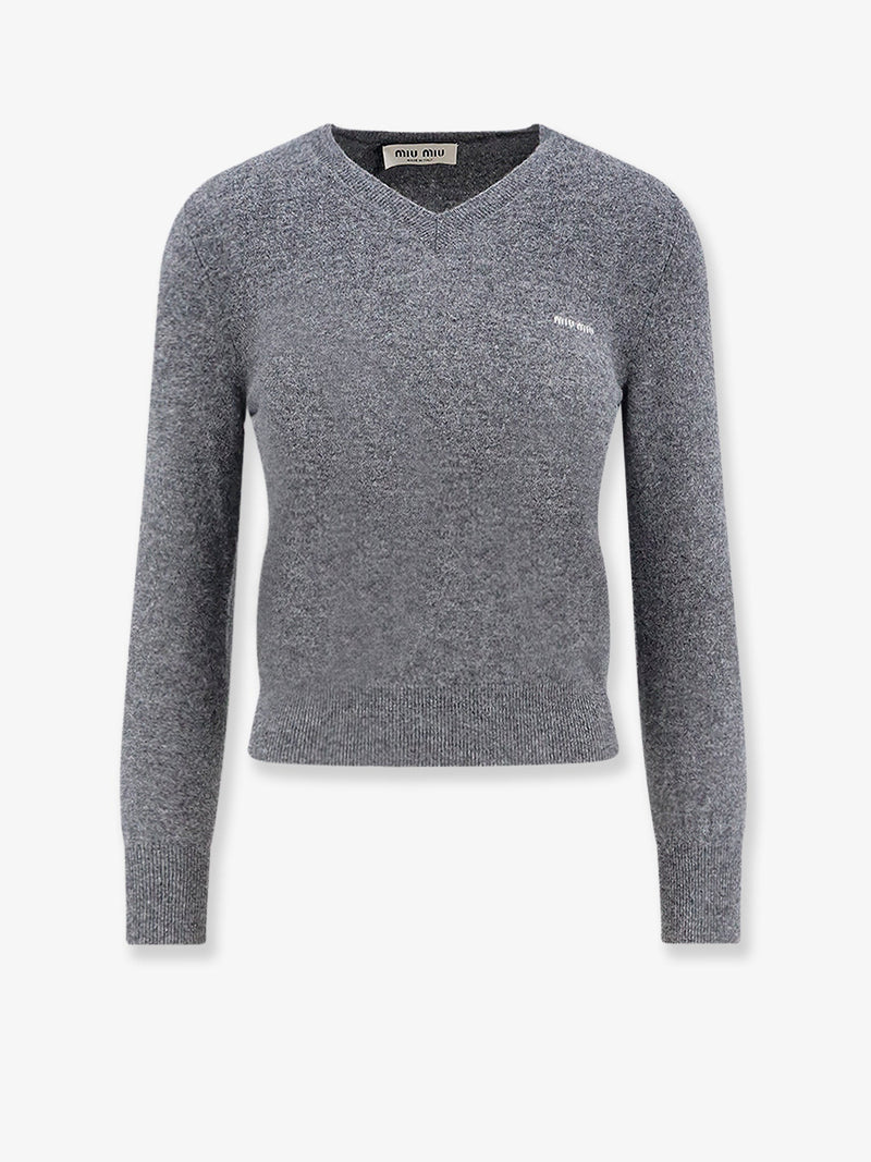 Miu Miu Miu Miu Wool Sweater With Logo Inlay Grey Women - World Class Fashion