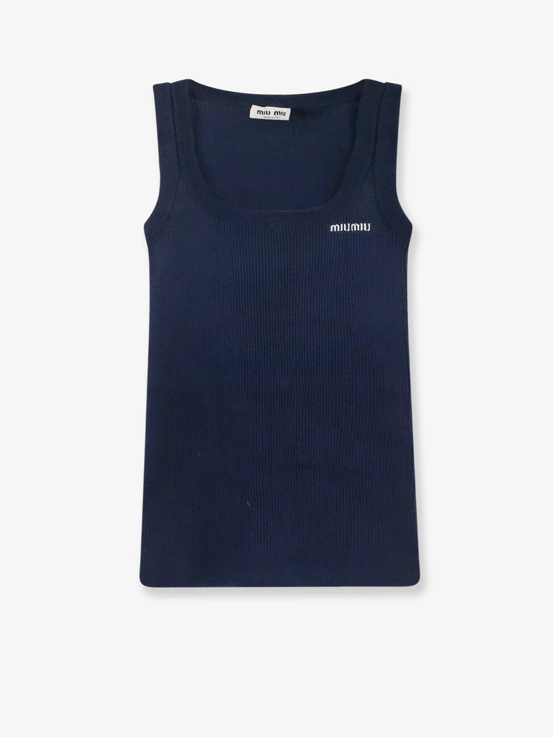 Miu Miu Miu Miu Ribbed Cotton Tank Top Blue - World Class Fashion