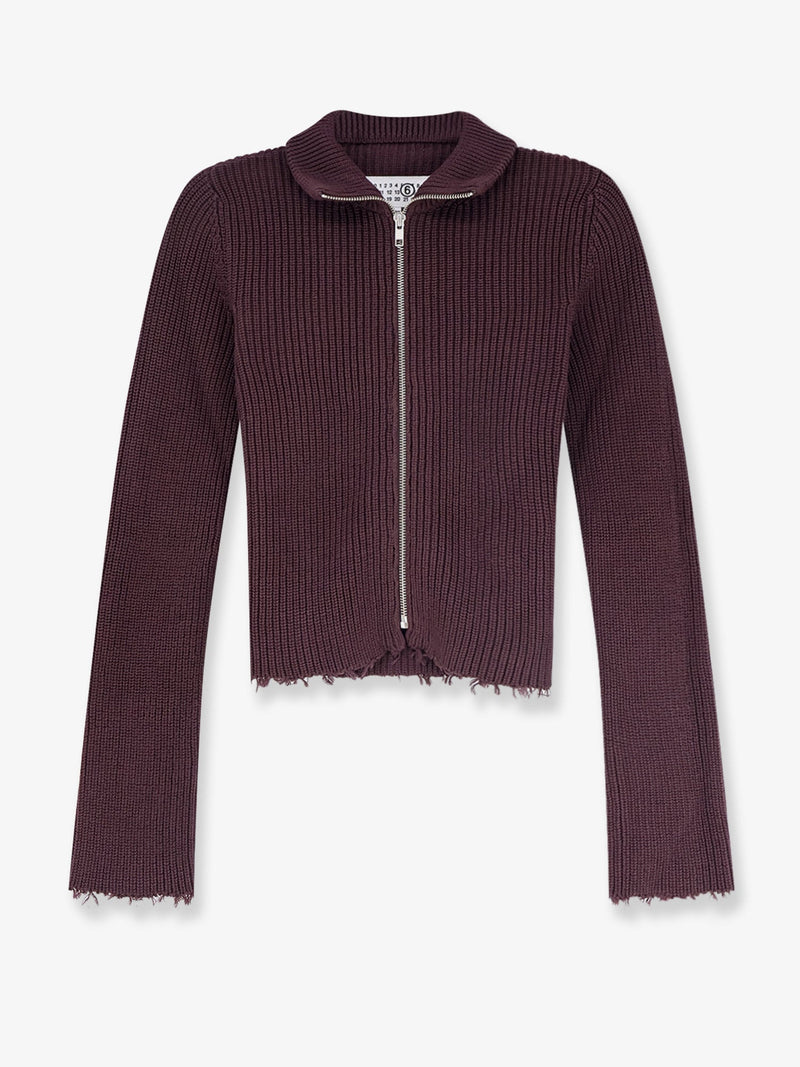 MM6 Maison Margiela MM6 Maison Margiela Ribbed Cotton Cardigan Brown - World Class Fashion