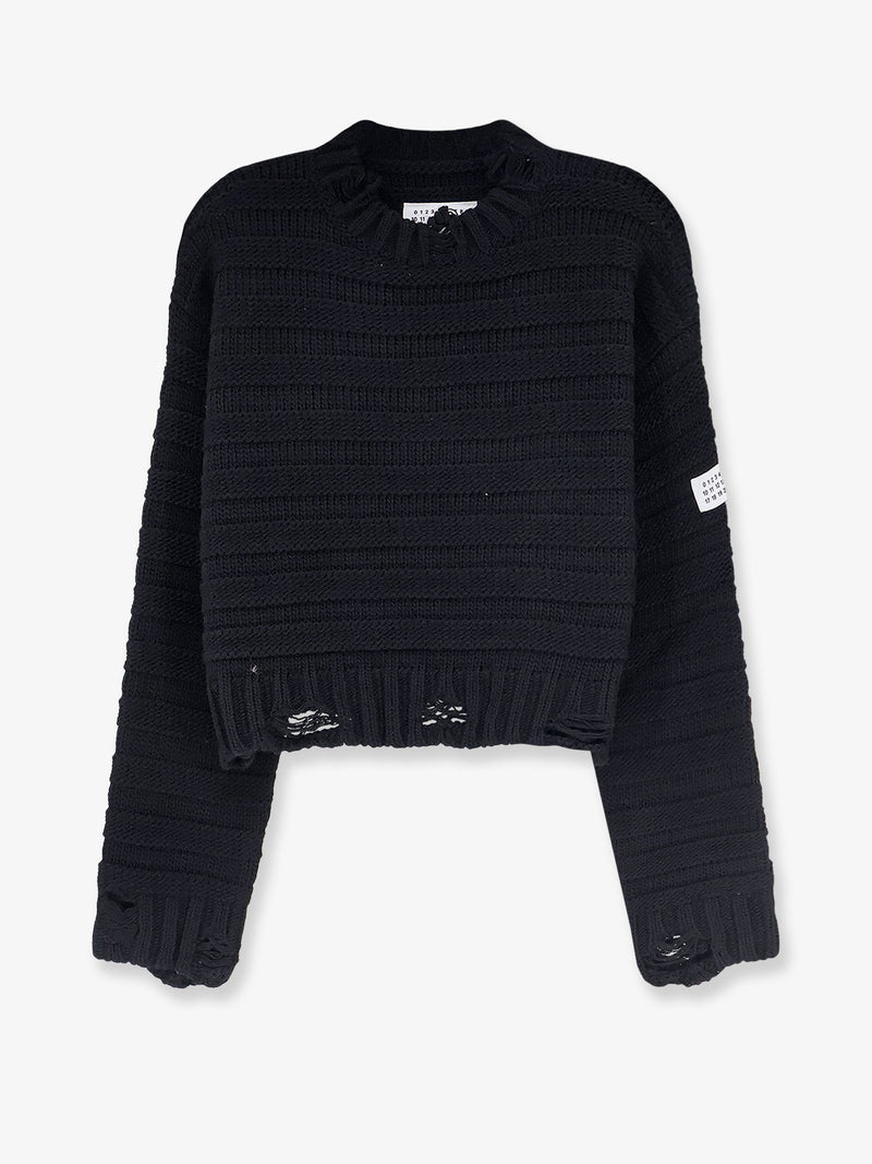 MM6 Maison Margiela MM6 Maison Margiela Destroyed Effect Wool Blend Sweater Black - World Class Fashion
