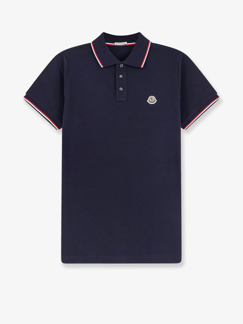 Moncler Moncler Cotton Polo Shirt With Logo Patch Blue - World Class Fashion