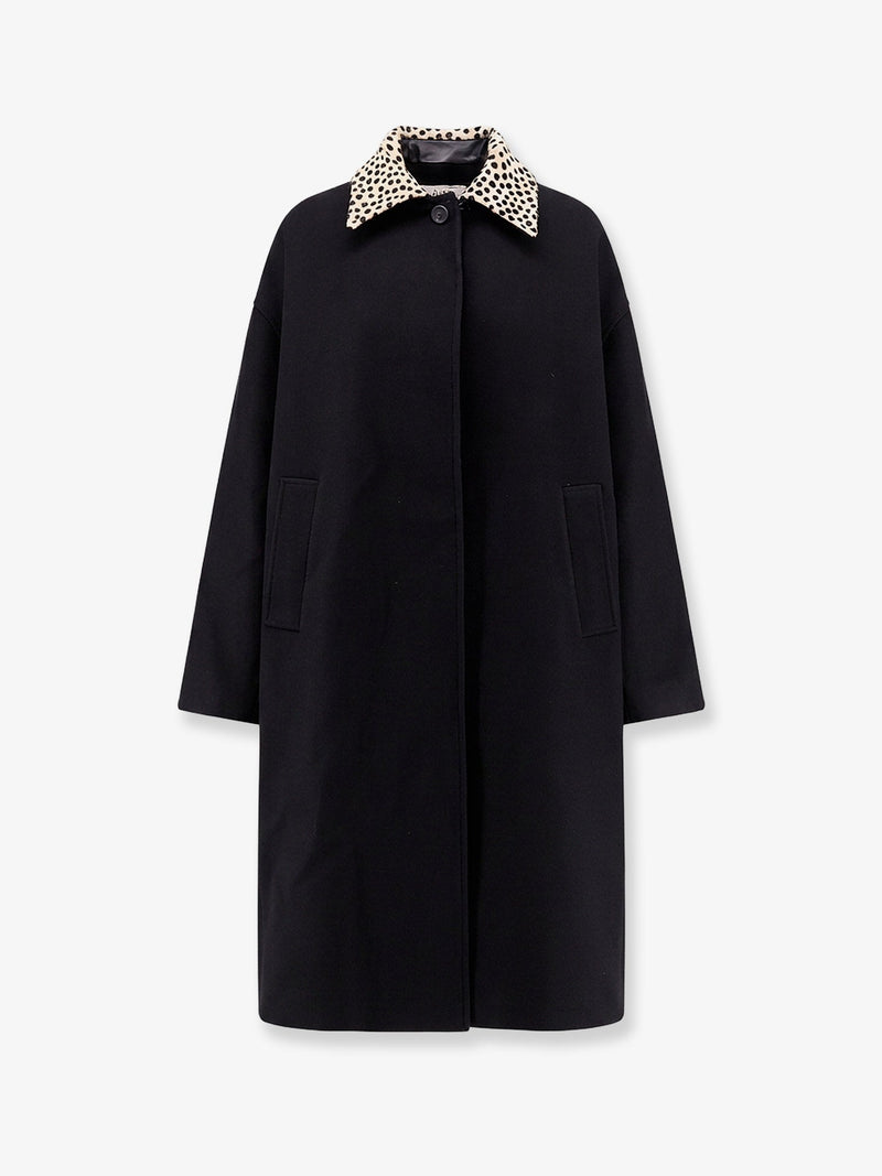 Rohe Rohe Wool Coat with Cheetah-Print Collar Black - World Class Fashion