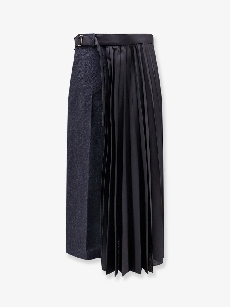 Sacai Sacai Wool Skirt with Pleated Insert Black - World Class Fashion