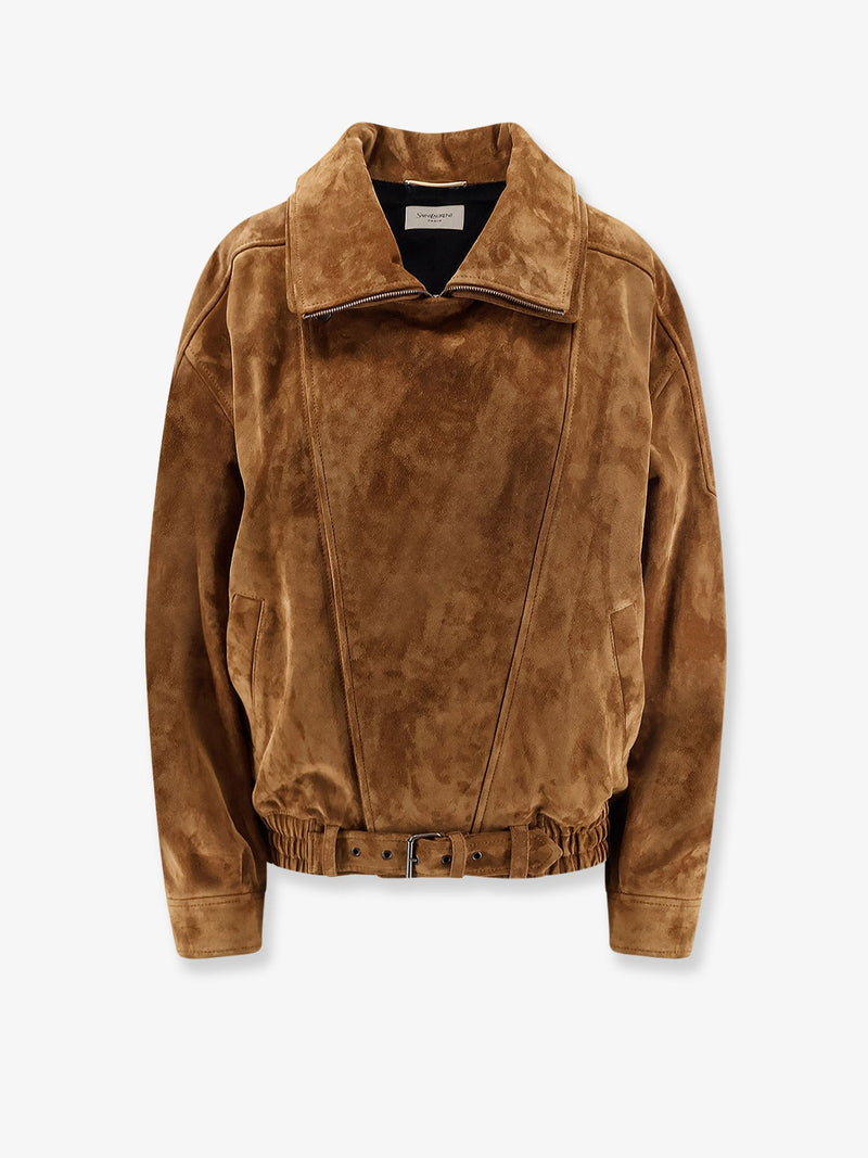 Saint Laurent Saint Laurent Oversized Vintage Split-Leather Jacket Brown - World Class Fashion