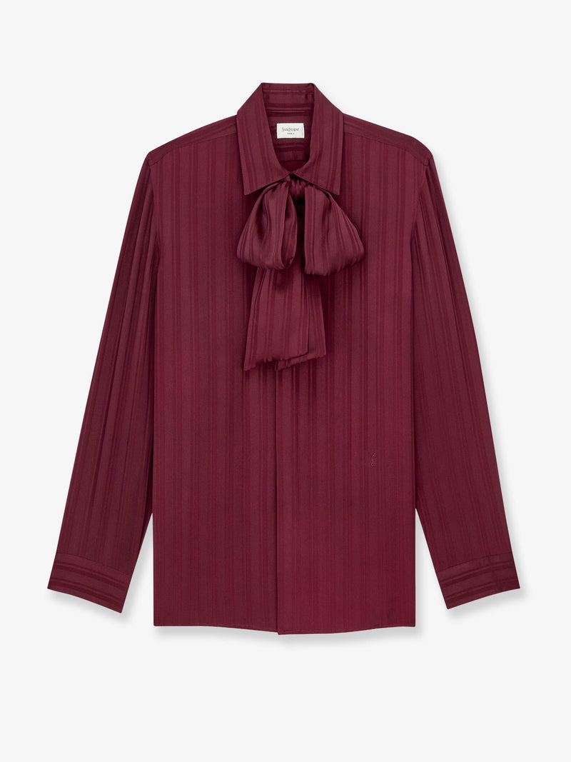 Saint Laurent Saint Laurent Cassandre Lavallière Striped Silk Shirt Red - World Class Fashion