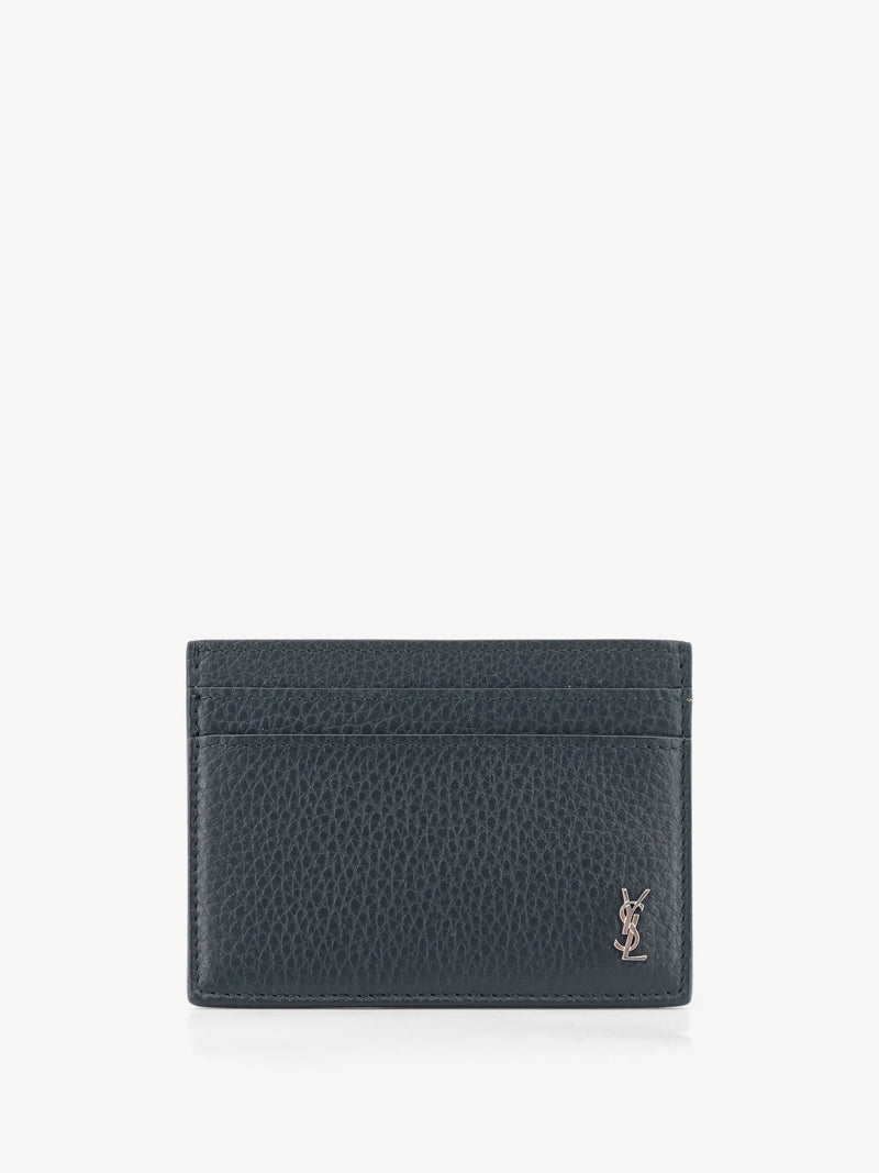 Saint Laurent Saint Laurent Tiny Cassandre Leather Card Holder Black - World Class Fashion