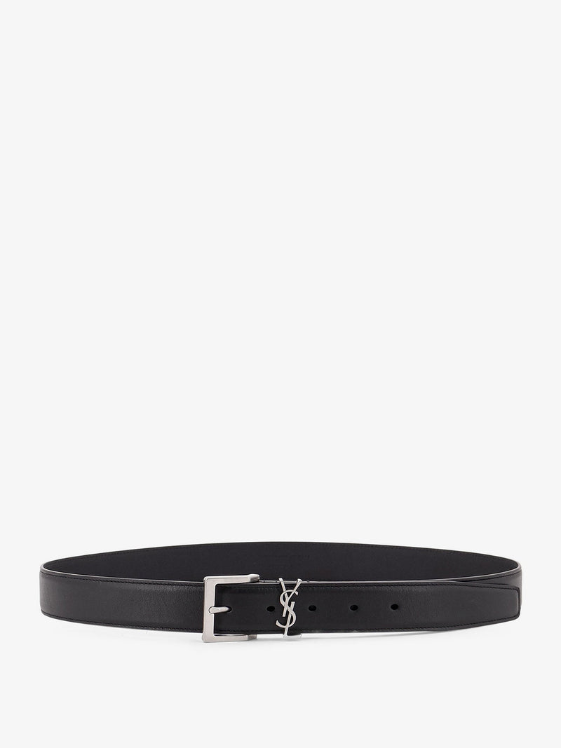 Saint Laurent Saint Laurent Cassandre Leather Belt Black - World Class Fashion