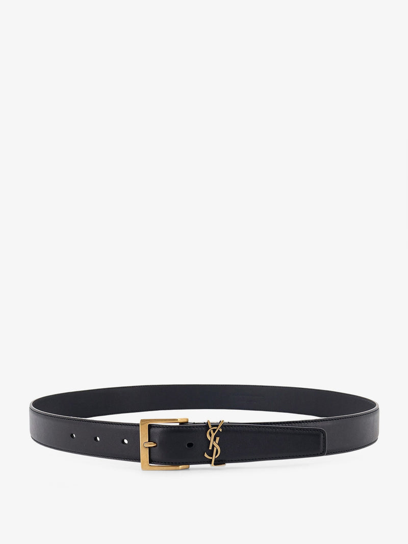 Saint Laurent Saint Laurent Cassandre Leather Belt Black - World Class Fashion