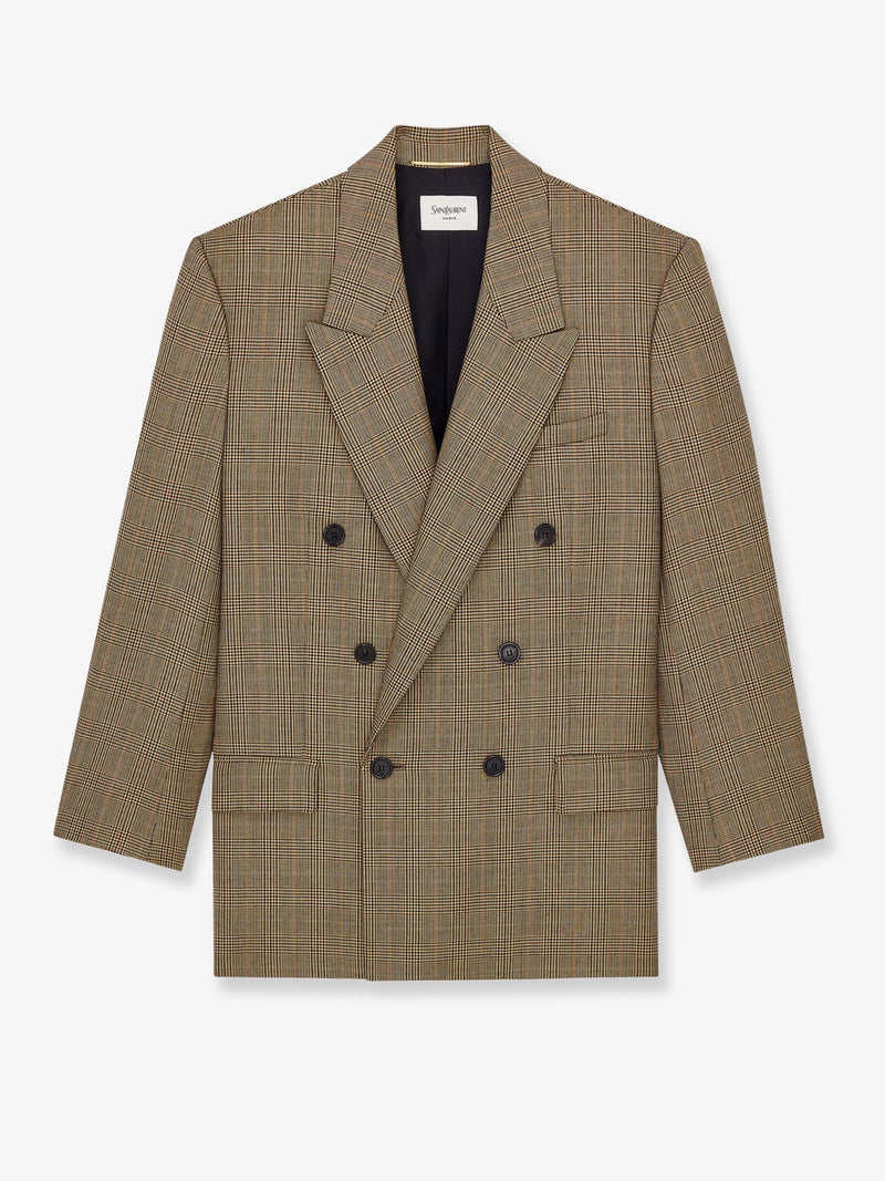 Saint Laurent Saint Laurent Prince-Of-Wales Wool Blazer Beige - World Class Fashion