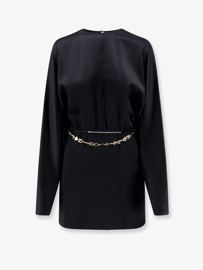 Saint Laurent Saint Laurent Mini Length Dress Black with Gold Detail - World Class Fashion