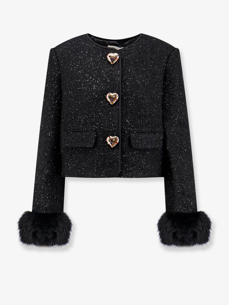 Self-Portrait Self-Portrait Cropped Wool Blend Blazer Black - World Class Fashion