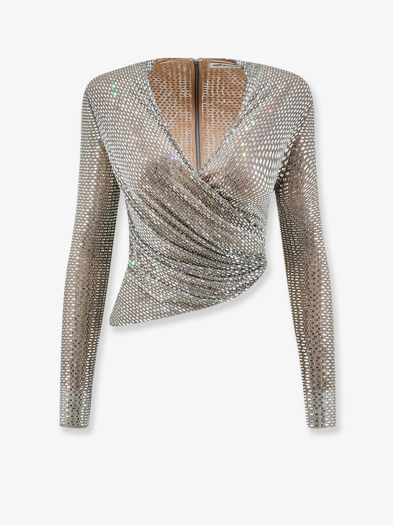 Self-Portrait Self Portrait Mesh Top With All-Over Rhinestones - World Class Fashion