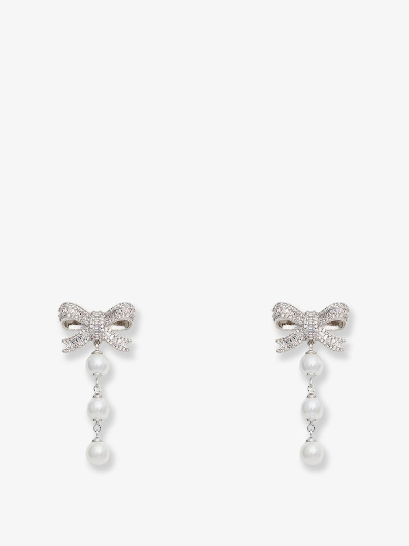 Self-Portrait Self-Portrait Crystal Bow Pearl Droplet Earrings Silver - World Class Fashion