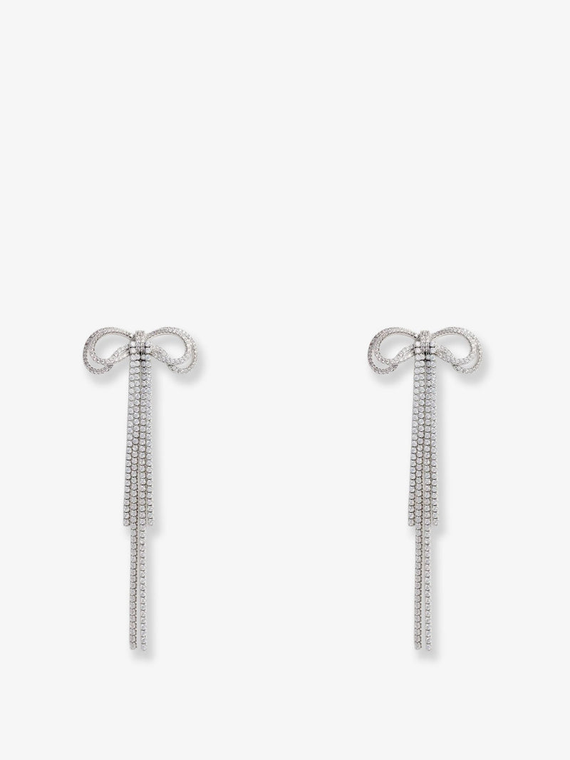 Self-Portrait Self-Portrait Double Crystal Bow Earrings Silver - World Class Fashion