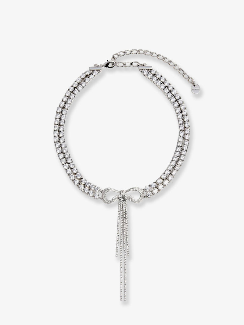 Self-Portrait Self-Portrait Double Crystal Bow Choker Silver - World Class Fashion
