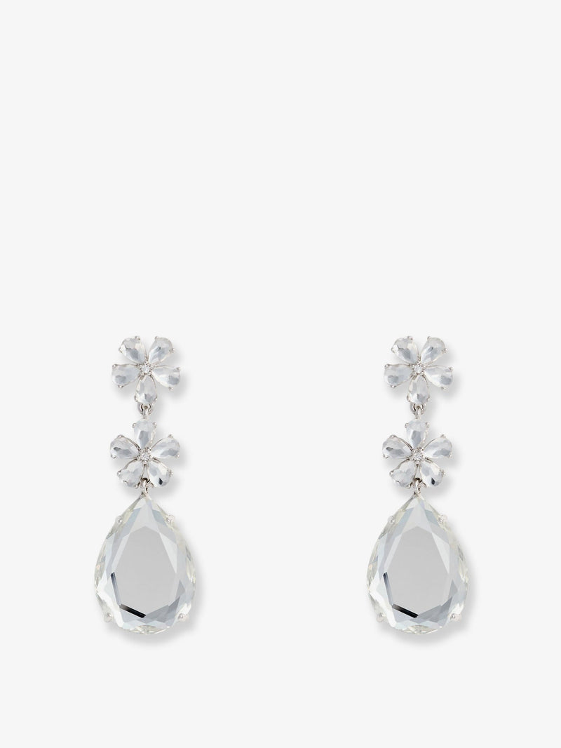Self-Portrait Self-Portrait Crystal Flower Tiered Earrings Silver - World Class Fashion