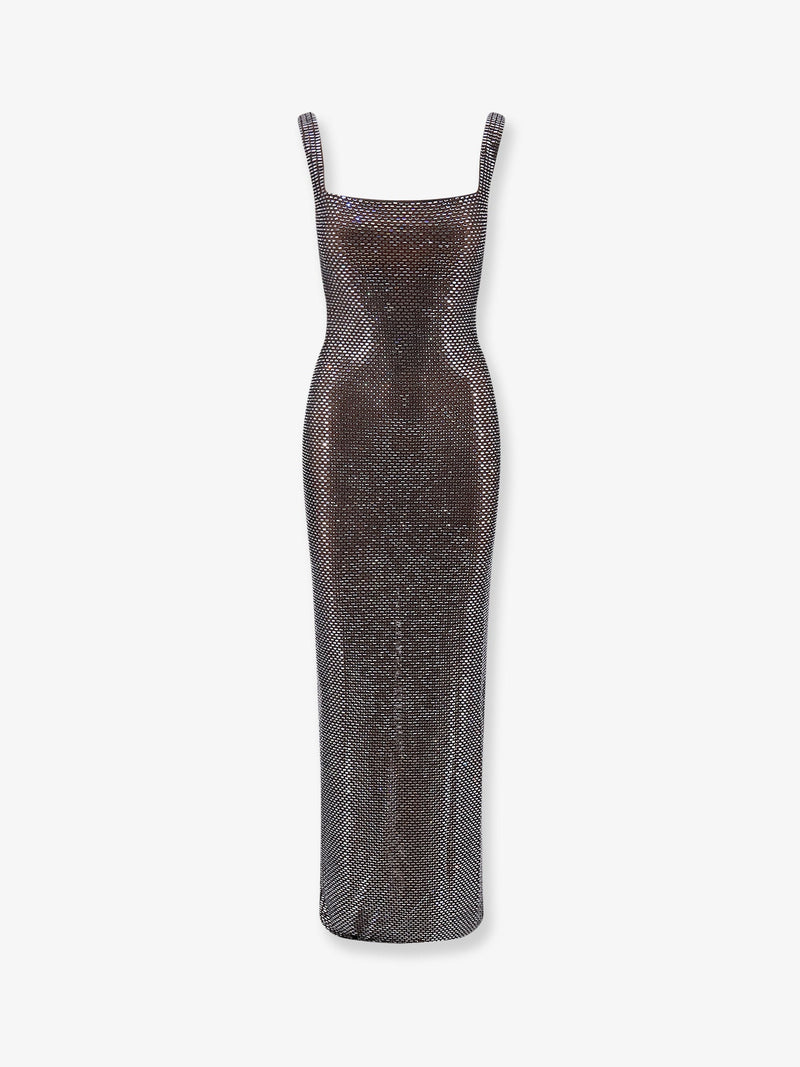 Self-Portrait Self-Portrait Long Dress with Rhinestones Silver - World Class Fashion