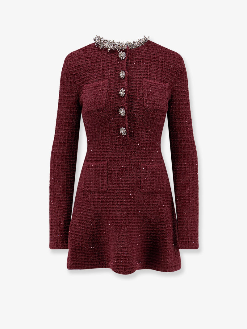 Self-Portrait Self-Portrait Knitted Bordeaux Dress with Jewel Details Burgundy - World Class Fashion