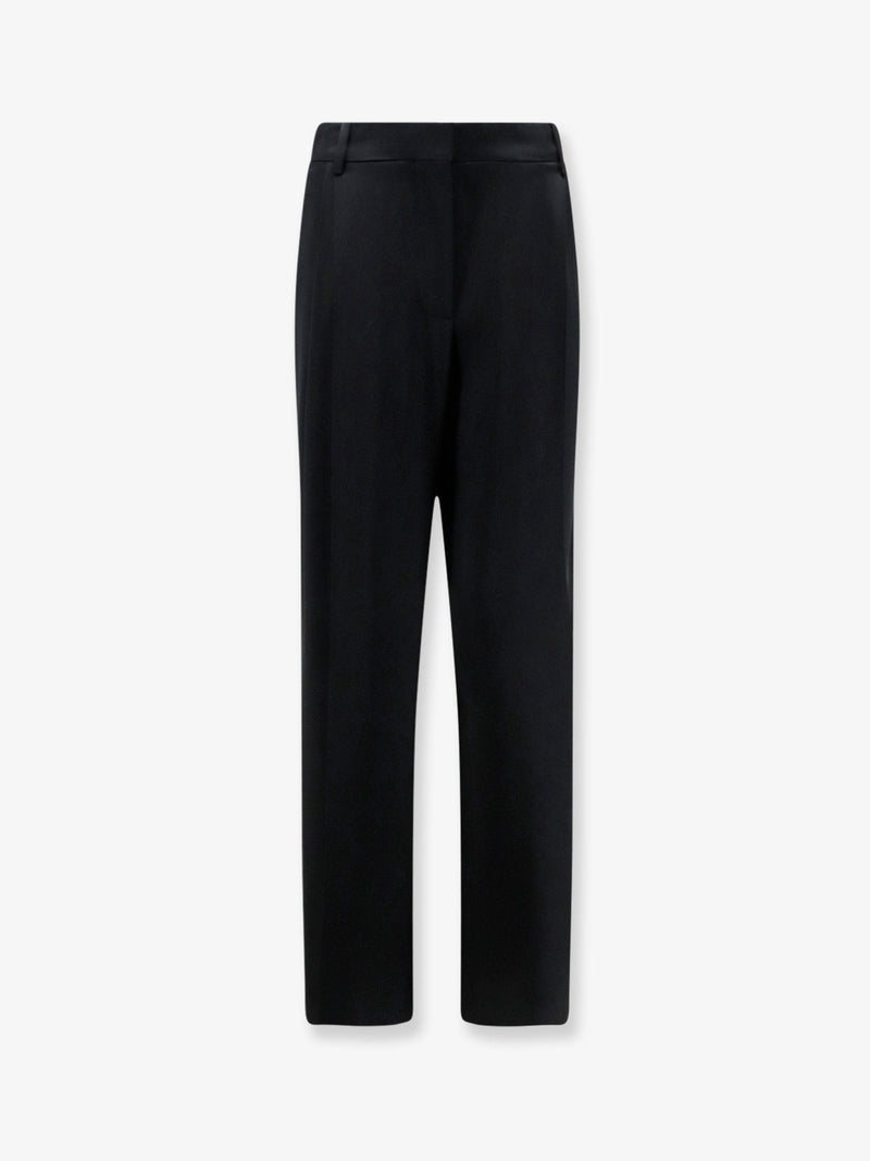 Stella Mccartney Stella McCartney Pantalones rectos plisados de satén negro - World Class Fashion