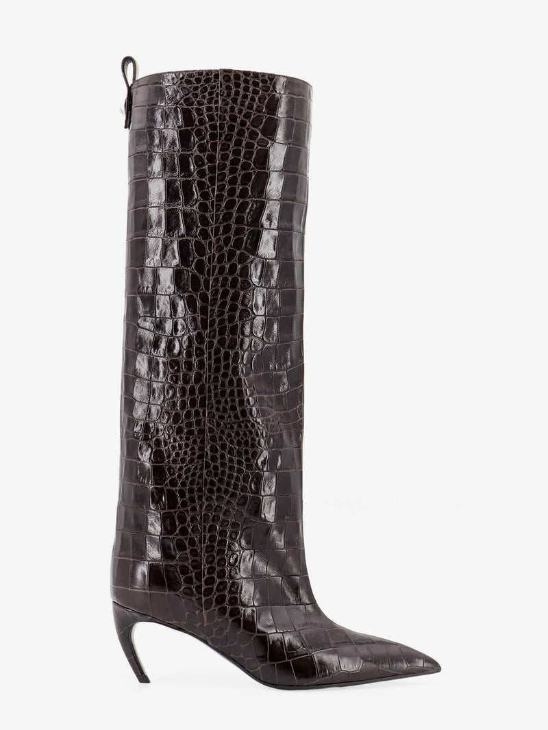 The Attico The Attico Lea Leather Crocodile Print Boots Brown - World Class Fashion