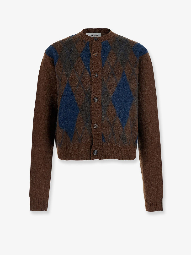 Tonywack Tonywack Brushed Argyle Cardigan In Alpaca Blend - World Class Fashion