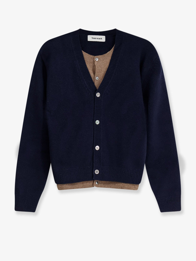 Tonywack Tonywack Layered Wool Blend Cardigan Navy Taupe - World Class Fashion