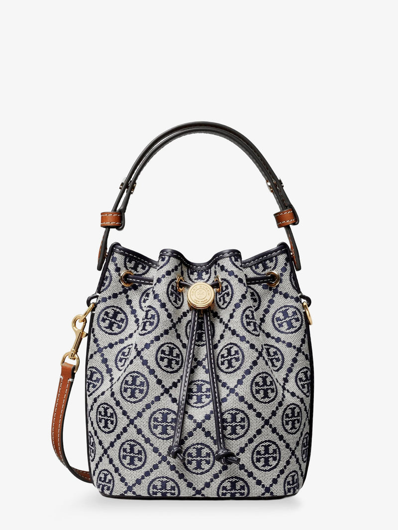 Tory Burch Tory Burch T Monogram Cotton-Blend Bucket Bag Blue - World Class Fashion