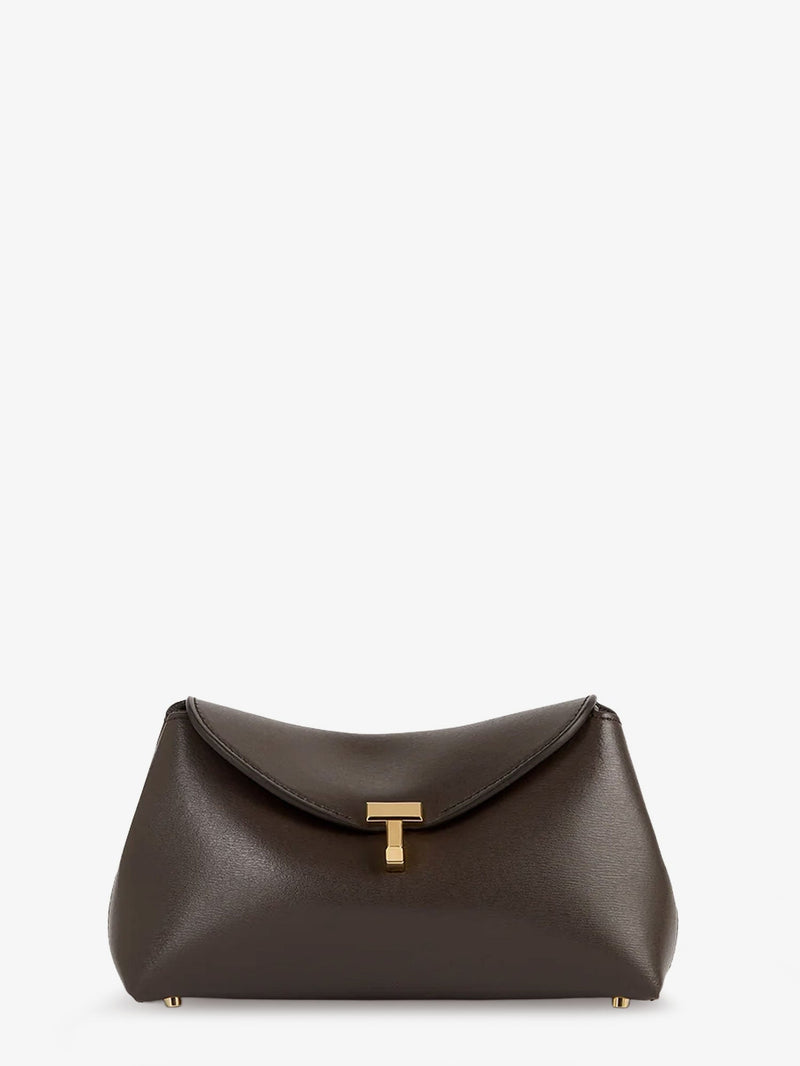 Toteme Toteme Mini T-Lock Leather Clutch Brown - World Class Fashion