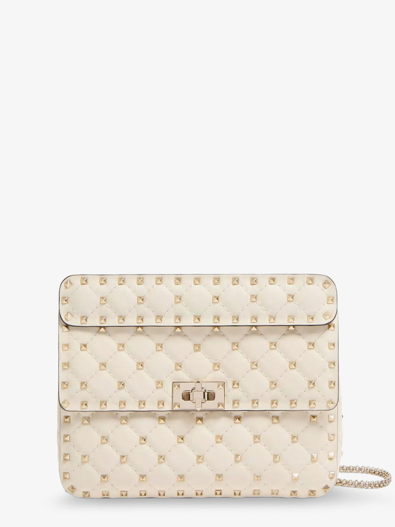 Valentino Garavani Valentino Garavani Rockstud Spike Leather Crossbody Bag White - World Class Fashion