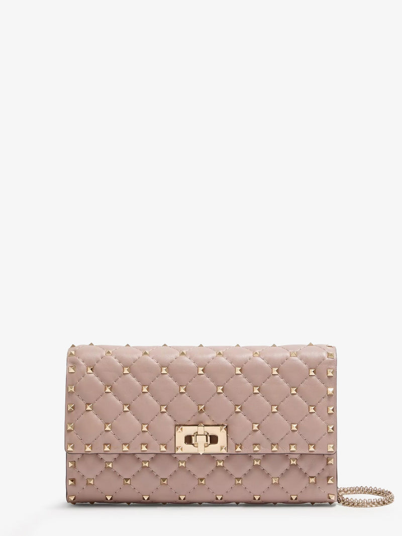 Valentino Garavani Valentino Garavani Rockstud Spike Leather Crossbody Beige - World Class Fashion