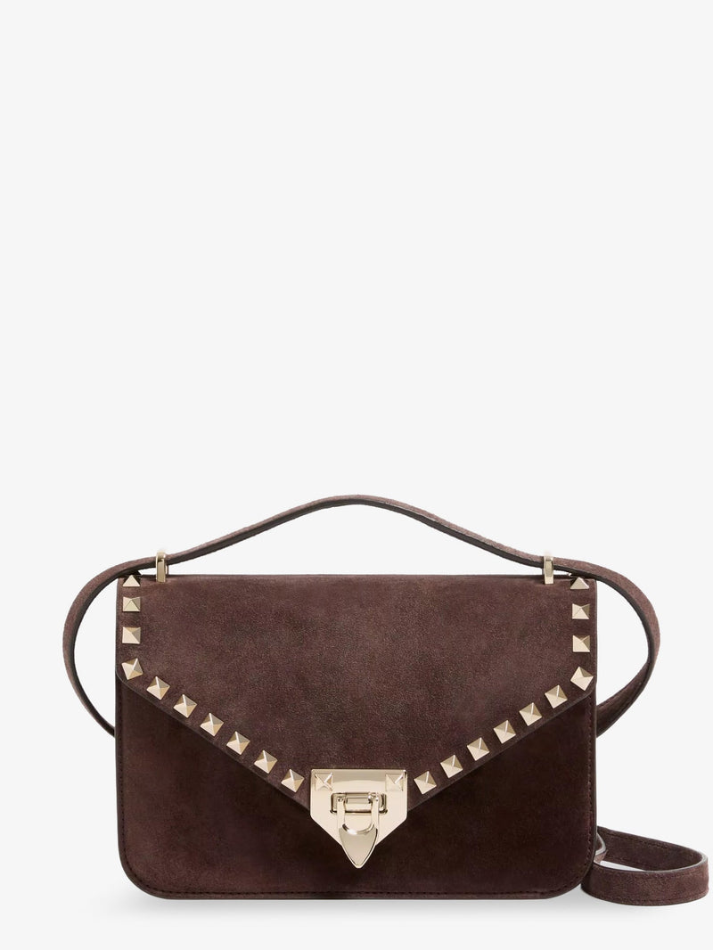 Valentino Garavani Valentino Garavani Rockstud Suede Crossbody Bag Brown - World Class Fashion