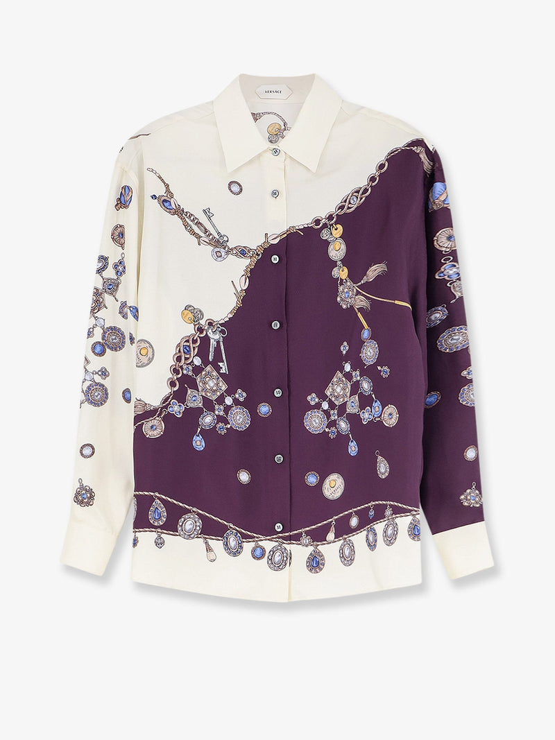 Versace Versace Printed Silk Twill Shirt Purple - World Class Fashion