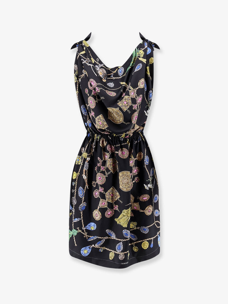 Versace Versace Printed Silk Twill Midi Dress Black - World Class Fashion