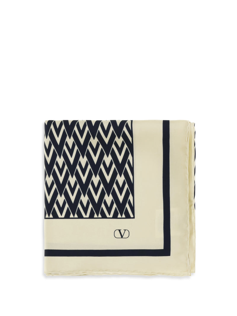 Valentino Garavani Valentino Garavani Toute La V Silk Scarf Avorio/Blu Navy - World Class Fashion