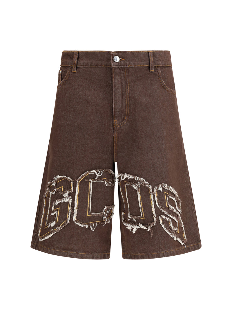 Gcds Gcds Lounge Logo Denim Shorts Dark Brown - World Class Fashion