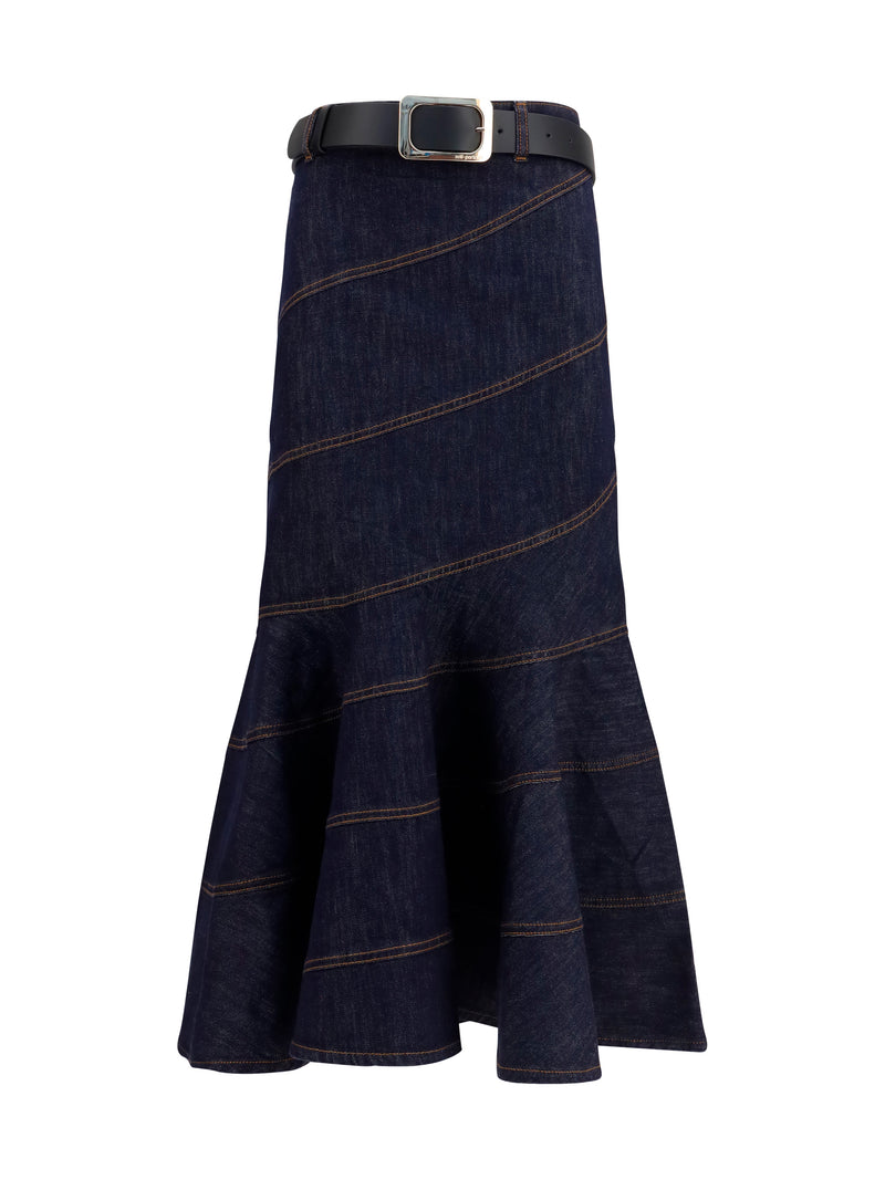 Self-portrait Self-portrait Denim Midi Skirt With Belt - World Class Fashion